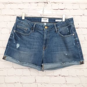 FRAME Le Grand Garcon Denim Shorts Distressed 29